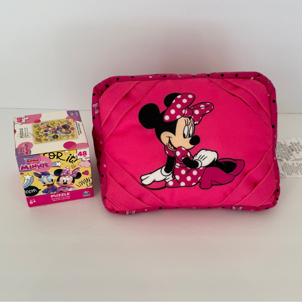 Bundle Disney Minnie Mouse Tablet Pillow Holder Rest Support Pillow + Puzzle